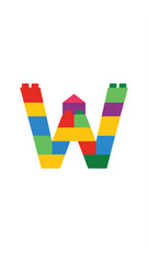Obraz premium Colorful Lego bricks forming a large letter W on a white background for creative and educational use