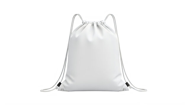 Simple beige backpack with drawstring closure isolated on transparent background