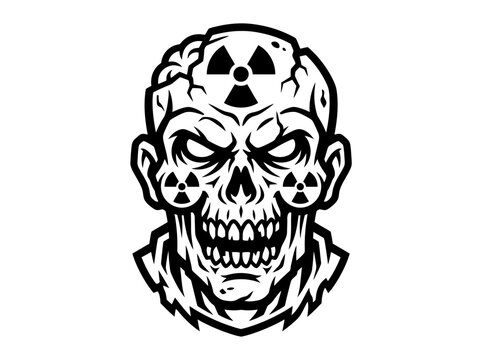 Scary Zombie Face with Radiation Symbol - Horror Illustration