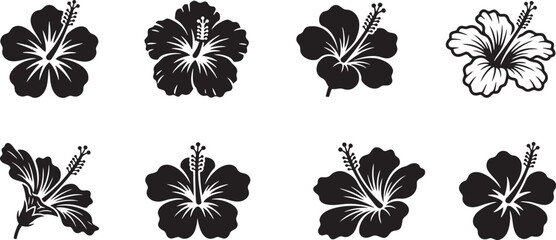 Tropical hibiscus flower heads silhouette collection for summer fashion textiles © HM