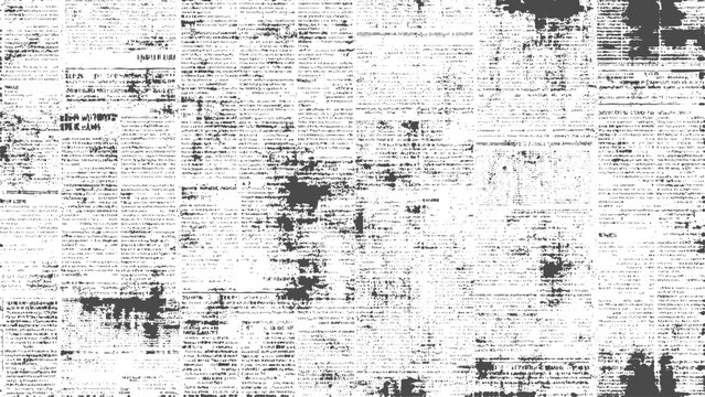 grungy distressed newspaper collage texture with worn printed text and abstract black white gray background design