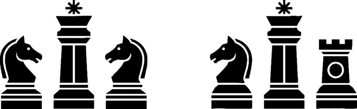 Black chess pieces on a flat design layout.
