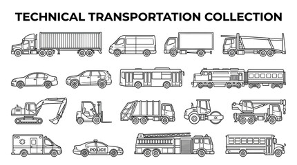 Technical Transportation Collection: Vector Icons of Vehicles © oval