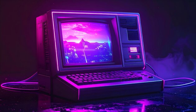 Retro Neon Computer.