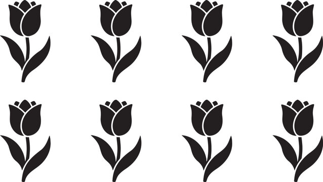Row of identical tulip flower silhouettes for Easter holiday decorations