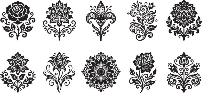 Baroque damask floral ornament silhouette collection for luxury wallpapers