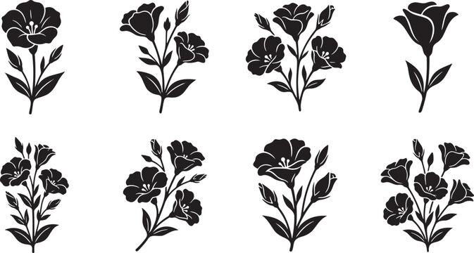 Pansy and petunia flower stems silhouette collection for container gardening