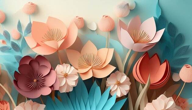 Flores De Origami Flores De Papel De Seda Con Preciosos Tonos Pastel Fondo Invitacion De Boda En Primavera Tulipanes De Papel Flores Aesthetic Flores Minimalistas Felicitacion