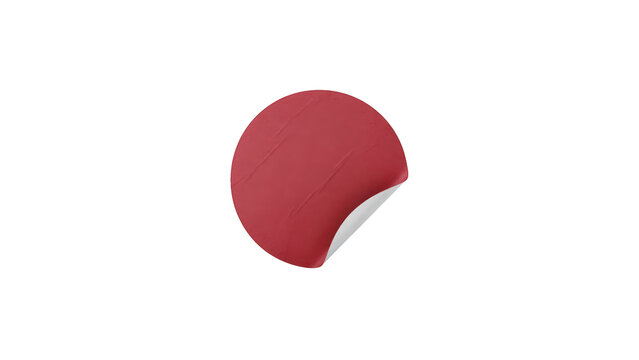 Red round sticker with a curled corner isolated on transparent background