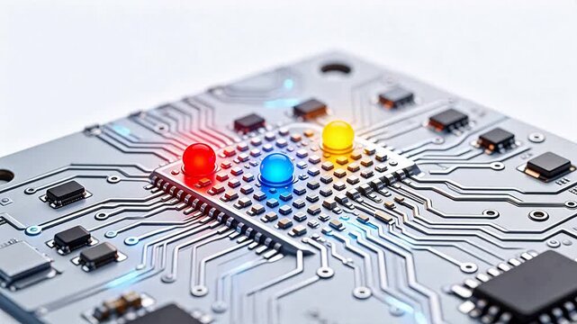 Closeup of illuminated circuit board