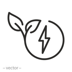 Naklejka premium green power, leaf lightning icon, renewable energy, thin line web symbol on white background - editable stroke vector illustration eps10