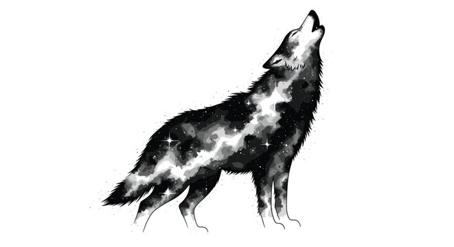 Wolf howling at the moon outdoors.