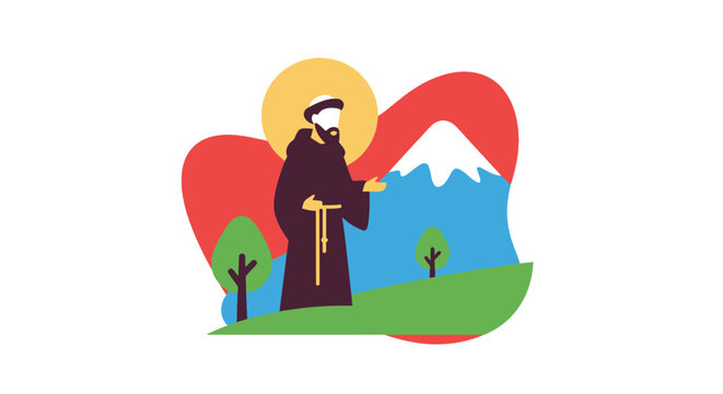 Illustration of a Saintly Monk Standing in Prayer.