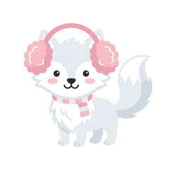 Fototapeta premium Ultra Flat Arctic Fox Winter Earmuffs Character Vector