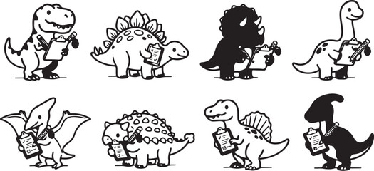 Cartoon dinosaurs holding clipboards and tools © tarik