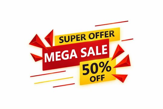 Super offer mega sale banner with fifty percent off discount deal