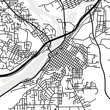 Symbol Map of Oregon City (Oregon, USA) showing the city center with a simple road network of black lines