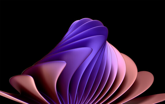 Elegant 3D Render of Violet Mauve Layered Petal Fan Structure with Warm Gradient on Black Backdrop
