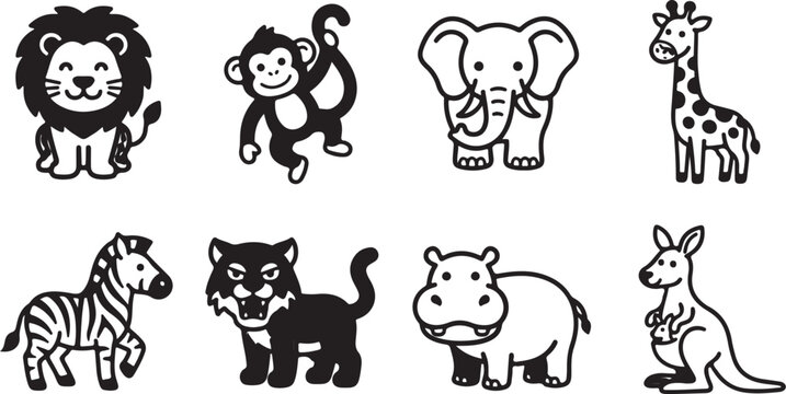 Colorful cartoon animals illustration set