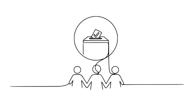 People voting concept illustration, ballot box with checkmark and abstract figures
