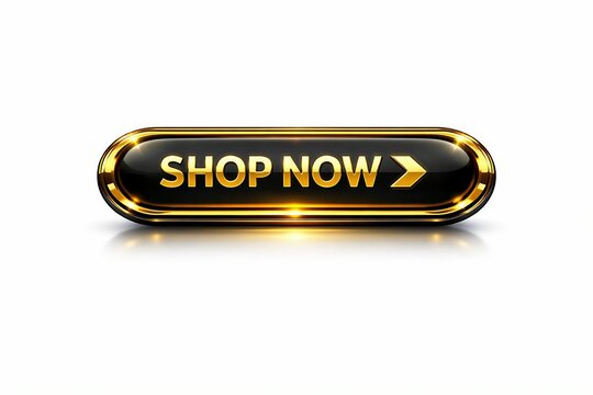 Stylish 3d capsule shop now button with metallic gold reflection