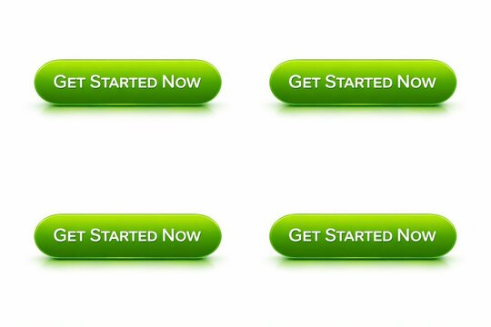 Green glossy call to action button with get started now text