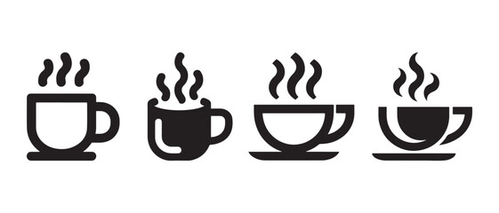 Fototapeta premium Set of steaming coffee cup icons representing hot beverages in a minimalist flat vector style.