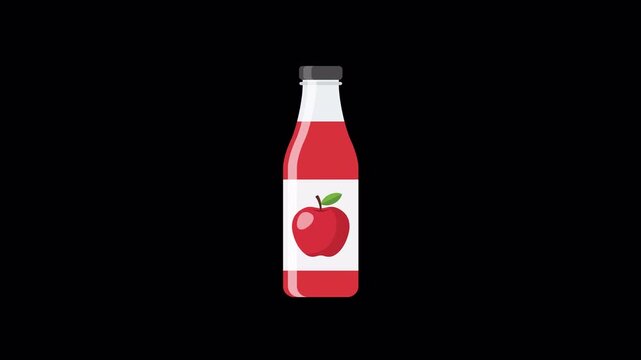 Organic apple juice bottle icon on transparent alpha channel loop