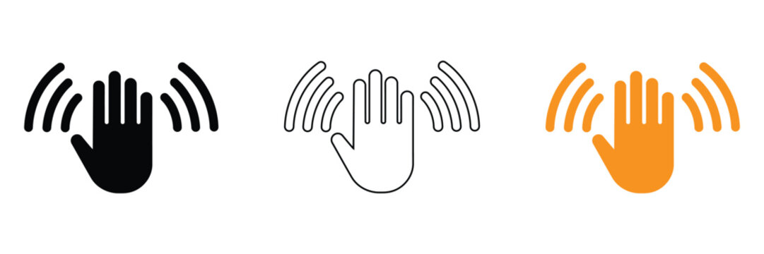 Hand gesture icons with sound waves on white background