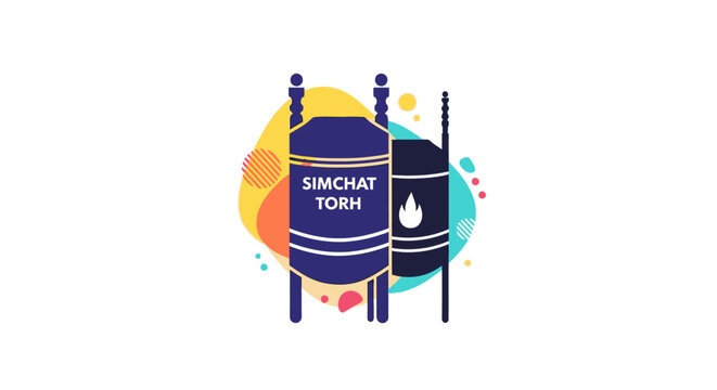 Simchat Torah holiday scroll icon with Hebrew text illustration.