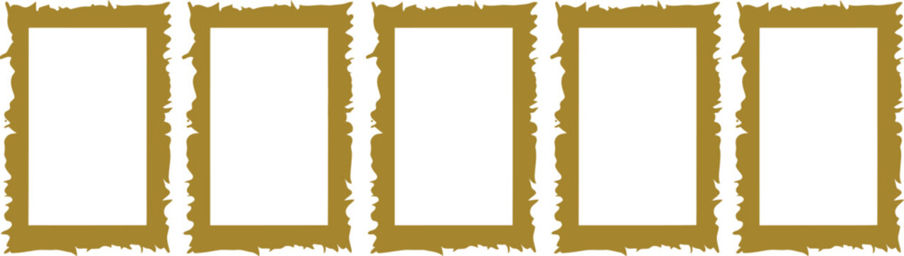 Golden decorative frame elements set featuring rectangle distressed borders for antique art painting gallery photo museum luxury exhibition banner vector.
