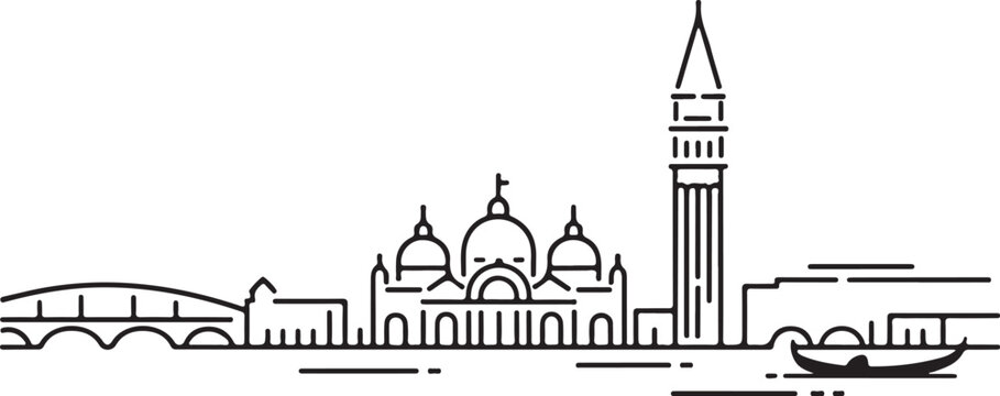 Venice city line art skyline doodle sketch black and white illustration
