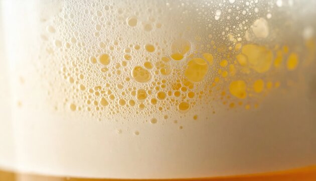 Macro detail of white beer head foam and bubbles.