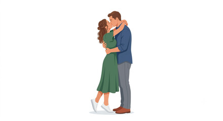Fototapeta premium young couple kissing and hugging full body illustration on white background