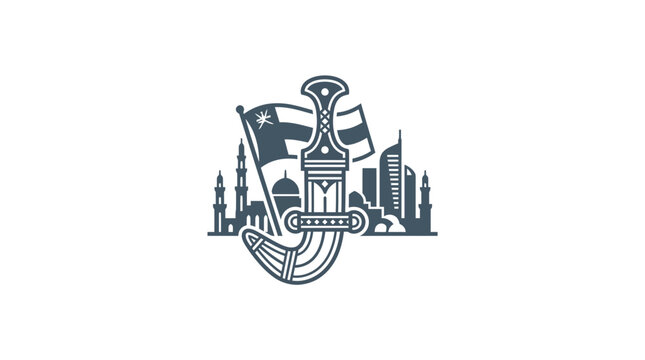 Oman Cultural Landmark Icon: Khanjar Dagger, Flag, Mosques, Skyscrapers