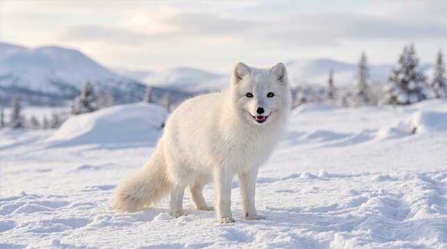 Arctic Fox in Winter Landscape.