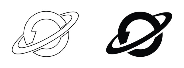 Simple planet saturn vector icon with rings for astronomy and space exploration concepts. Black saturn icon - outline. Minimalist planet saturn designs black white and outline variations.  © JannatGraphicDesign