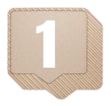 Corrugated Cardboard Number One Cutout Sign Isolated on Transparent Background