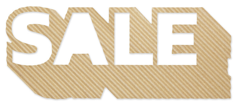 SALE Text Cutout from Corrugated Cardboard Sign Isolated on Transparent Background
