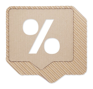 Corrugated Cardboard Percent Symbol Cutout Sign Isolated on Transparent Background