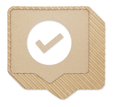Corrugated Cardboard Check Mark Symbol Cutout Sign Isolated on Transparent Background