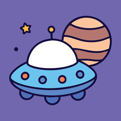 Fototapeta premium Cute Cartoon Alien Character Smiling with Star and Moon in Space Background