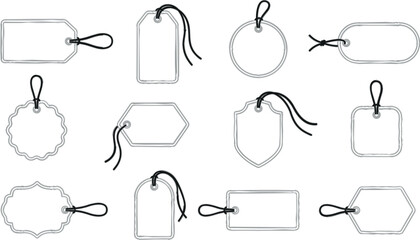 Vintage kraft paper price tags vector set with rustic brown cardboard hanging labels and twine string loops © MdParvez