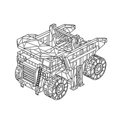 Isometric Low Poly Mining Dump Truck Wireframe Illustration © Mas