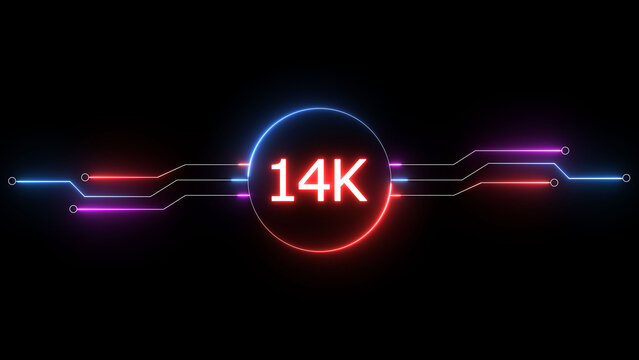 Neon social media followers or subscribers. Neon 14K celebration text illustration background. on a black background. and creating a stunning 4k illustration.