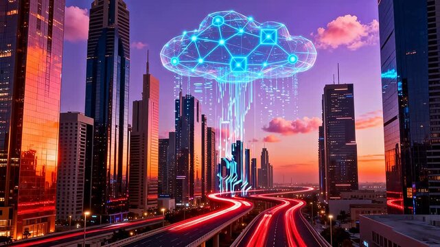 Futuristic city with cloud technology