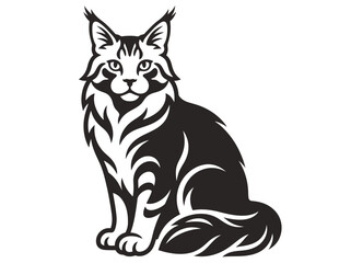 Fototapeta premium Stylized black and white Maine Coon cat illustration featuring fluffy fur and pointed ears