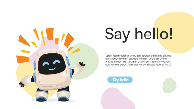 Cute AI robot welcome page vector illustration for website onboarding and app interface