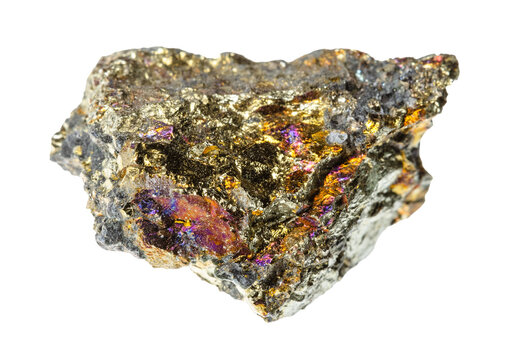 specimen of mineral from geological collection - unworked chalcopyrite rock isolated on white background from Alaverdi, Armenia