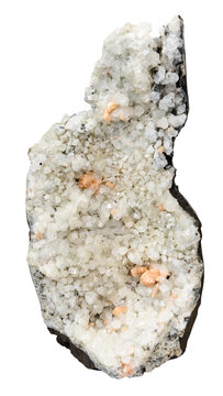 specimen of mineral from geological collection - natural geode with apophyllite and stilbite crystals isolated on white background